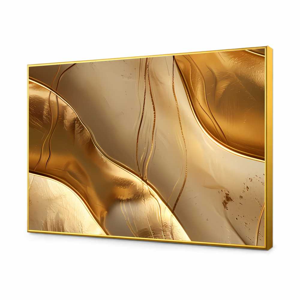 Quadro Decorativo Abstrato Ondas em Ouro Puro